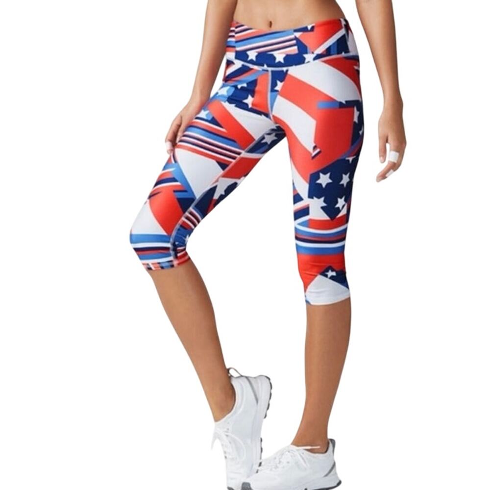 Fabletics Define Mid-rise Crop Legging Patchwork Pride American Flag July 4th M
